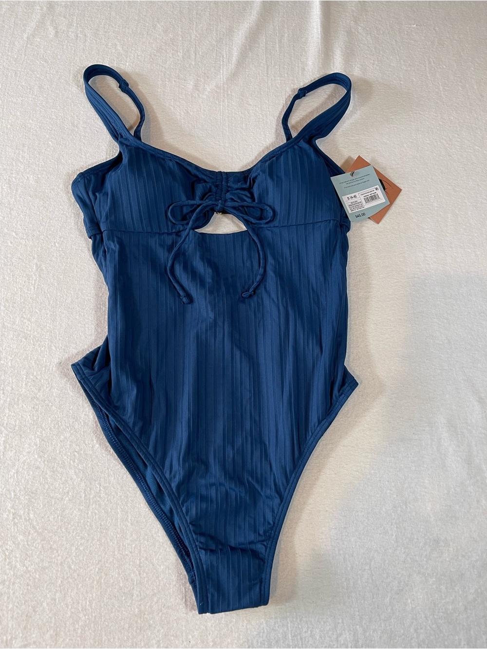 Shade & Shore Women's Swimsuit Navy Ribbed One-Piece with Front Tie Size S